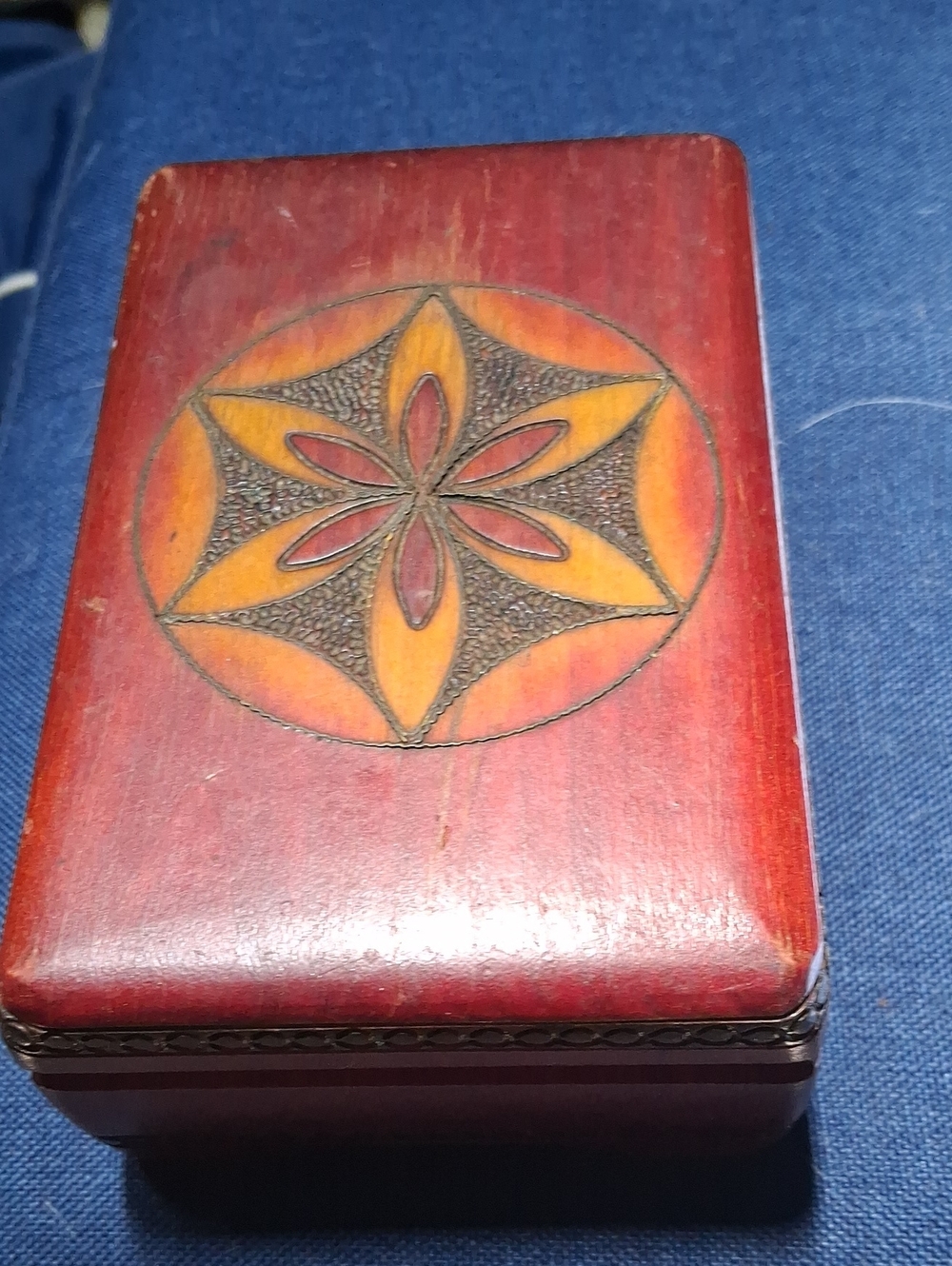 Vintage Red and Orange Decorative Wooden Trinket Box